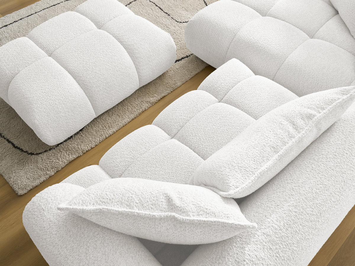 Bobochic Alya Ecksofa mit Pouf Bouclé-Stoff Weiß Ecke links