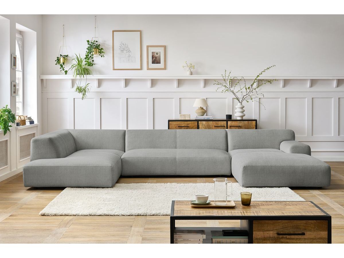 Bobochic Lavena Wohnlandschaft 399 × 220 cm Samt Hellgrau Ecke rechts