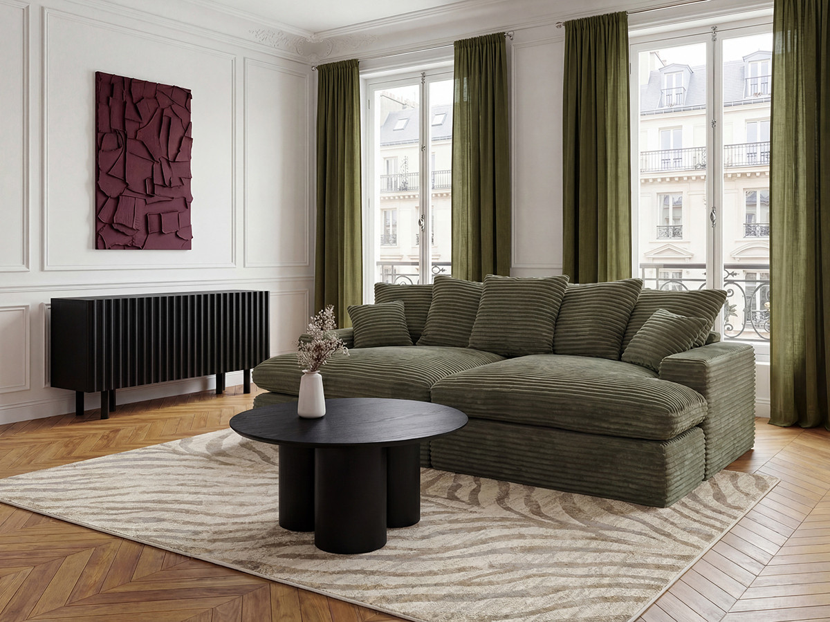 Bobochic Nevada Sofa 3-Sitzer 226 × 150 cm Breitcord weich Grün