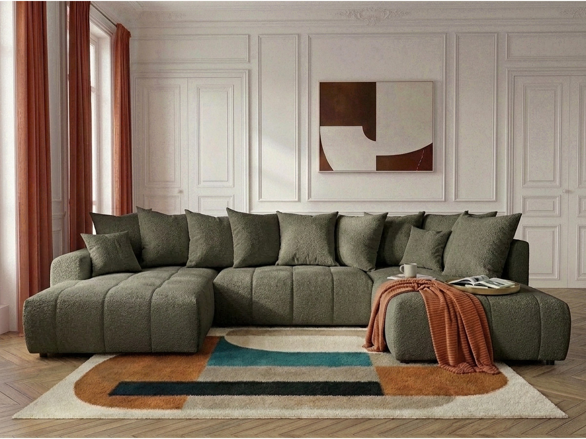 Bobochic Roxelane Wohnlandschaft Bouclé-Stoff Grün Ecke links