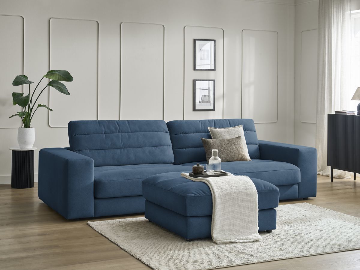 Bobochic Sierra Sofa 4-Sitzer mit Pouf Samt Dunkelblau