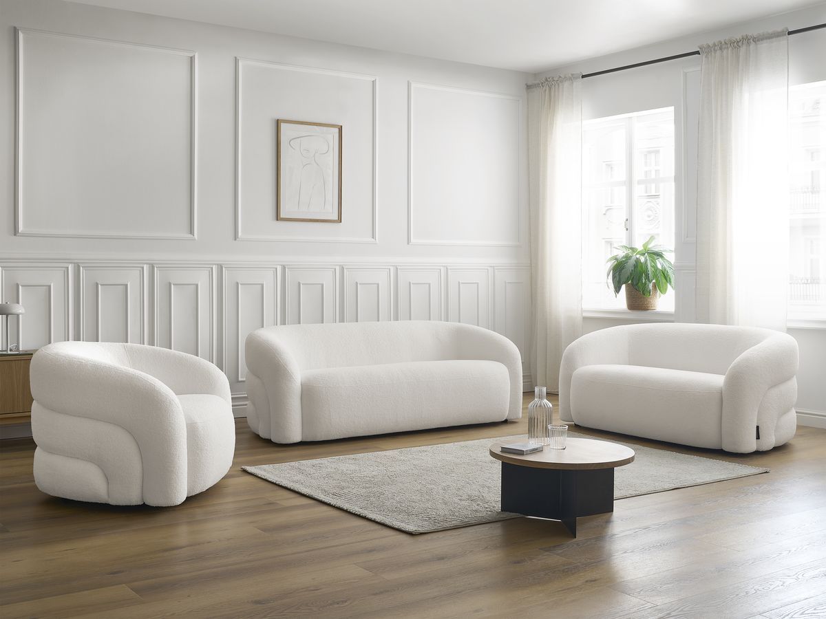 Bobochic Elina Sofa 6-Sitzer Bouclé-Stoff Weiß