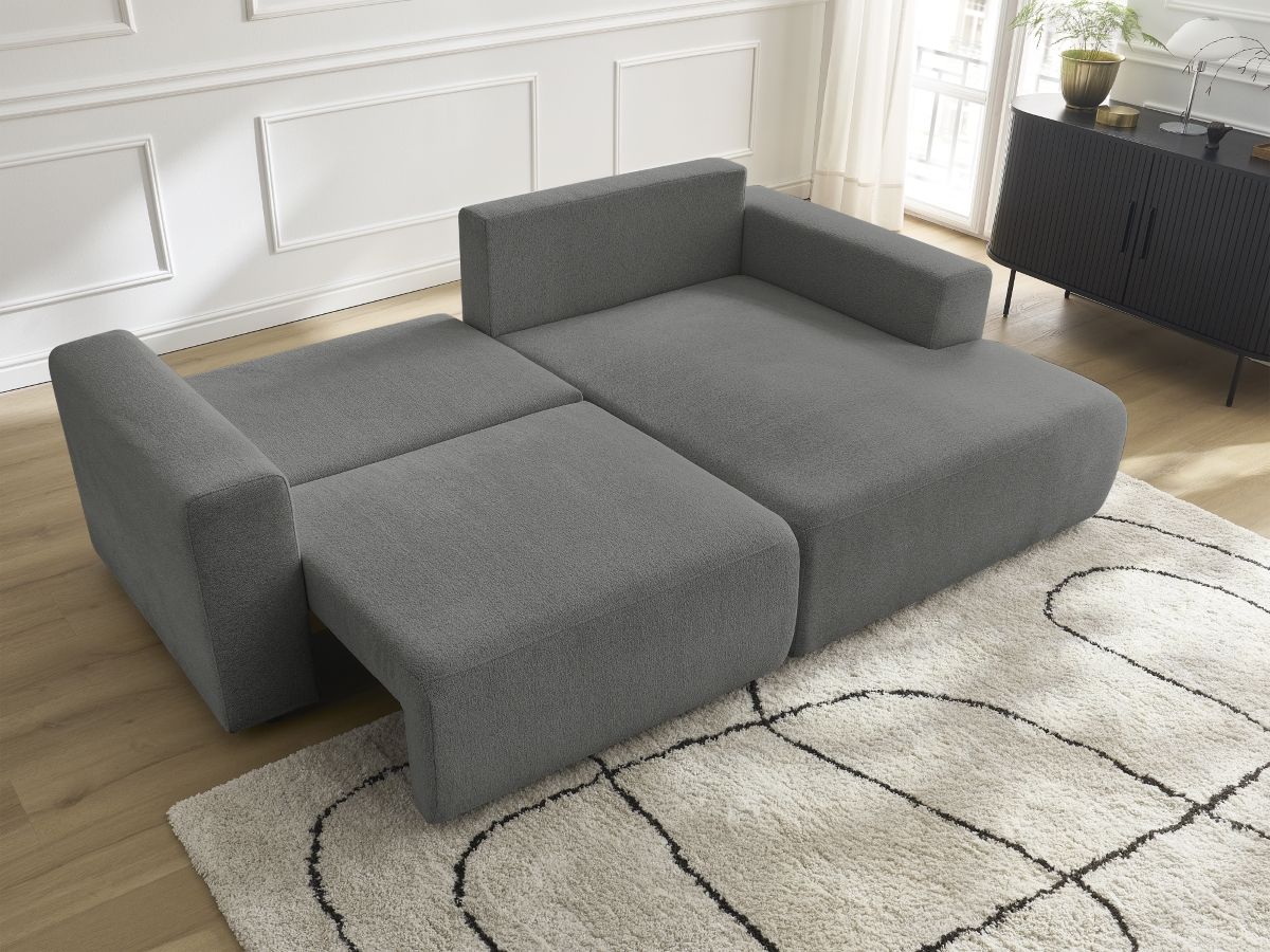 Bobochic Atilla Ecksofa mit Schlaffunktion und Bettkasten Melange-Stoff Dunkelgrau Ecke rechts