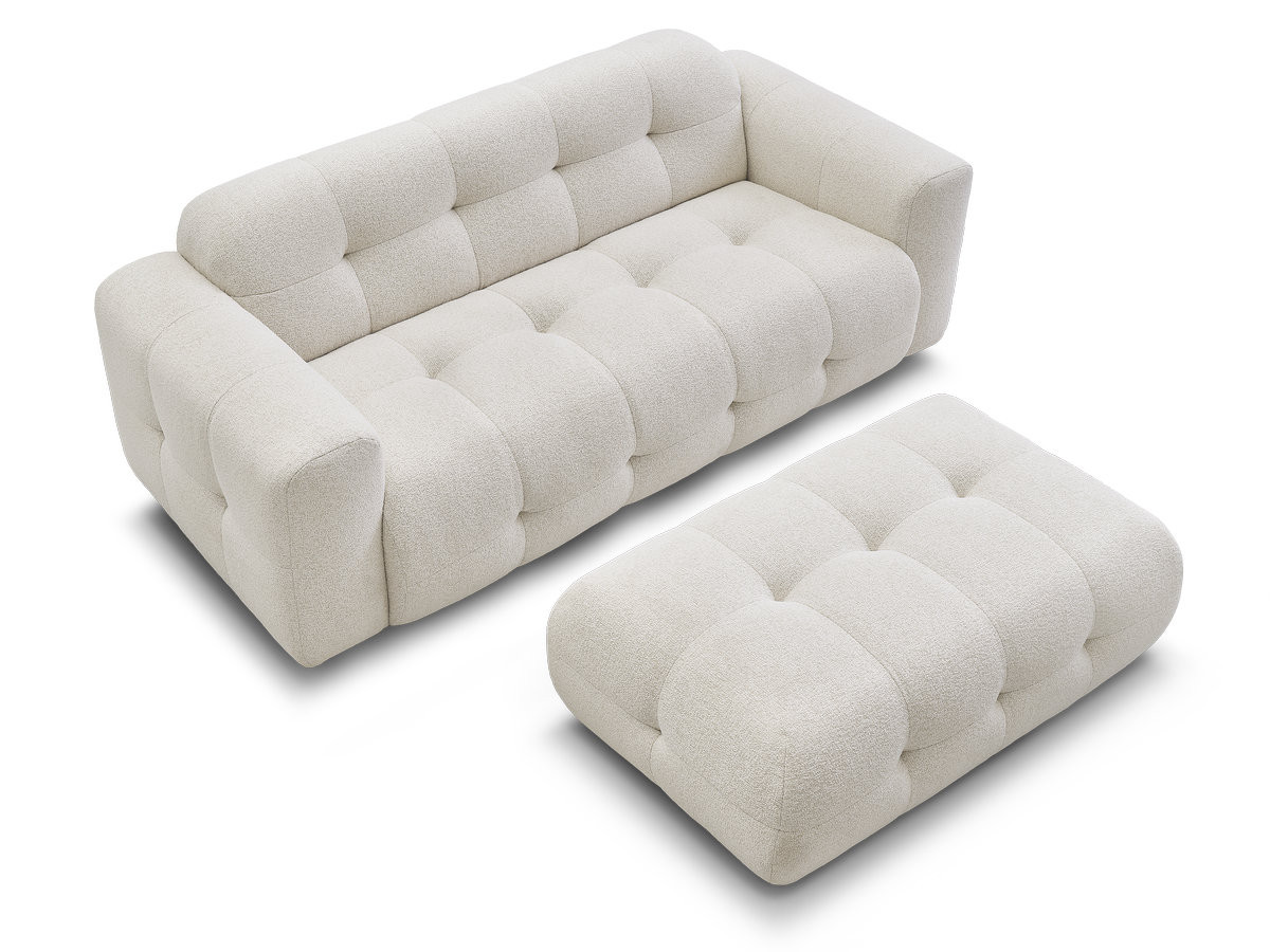 Bobochic Laura Sofa 3-Sitzer mit großem Pouf Melange-Stoff Beige