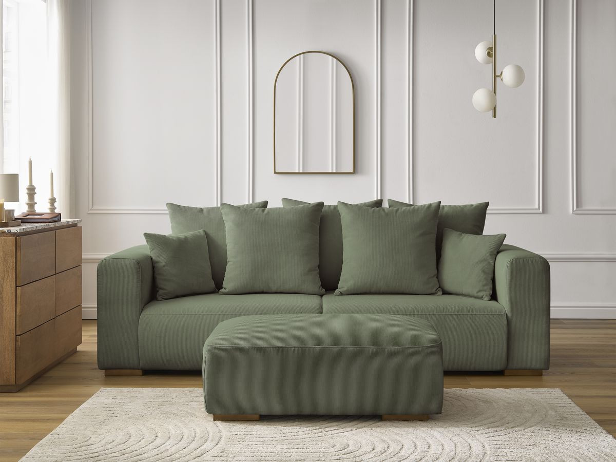 Bobochic Sidonie Sofa 4-Sitzer mit Pouf Cordsamt Grün