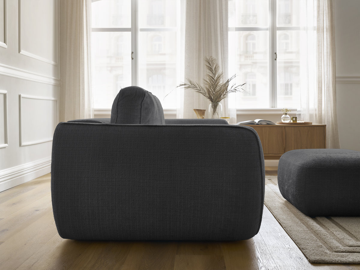Bobochic Denise Schlafsofa 3-Sitzer mit Bettkasten und Pouf Strukturstoff Schwarz