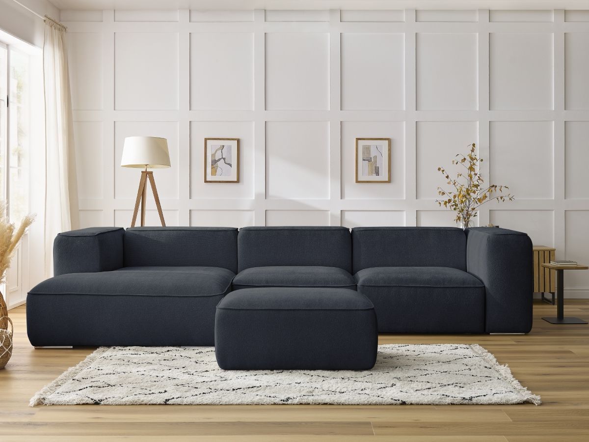 Bobochic Zephyr Ecksofa mit Pouf 349 × 165 cm Strukturstoff Dunkelblau Ecke links
