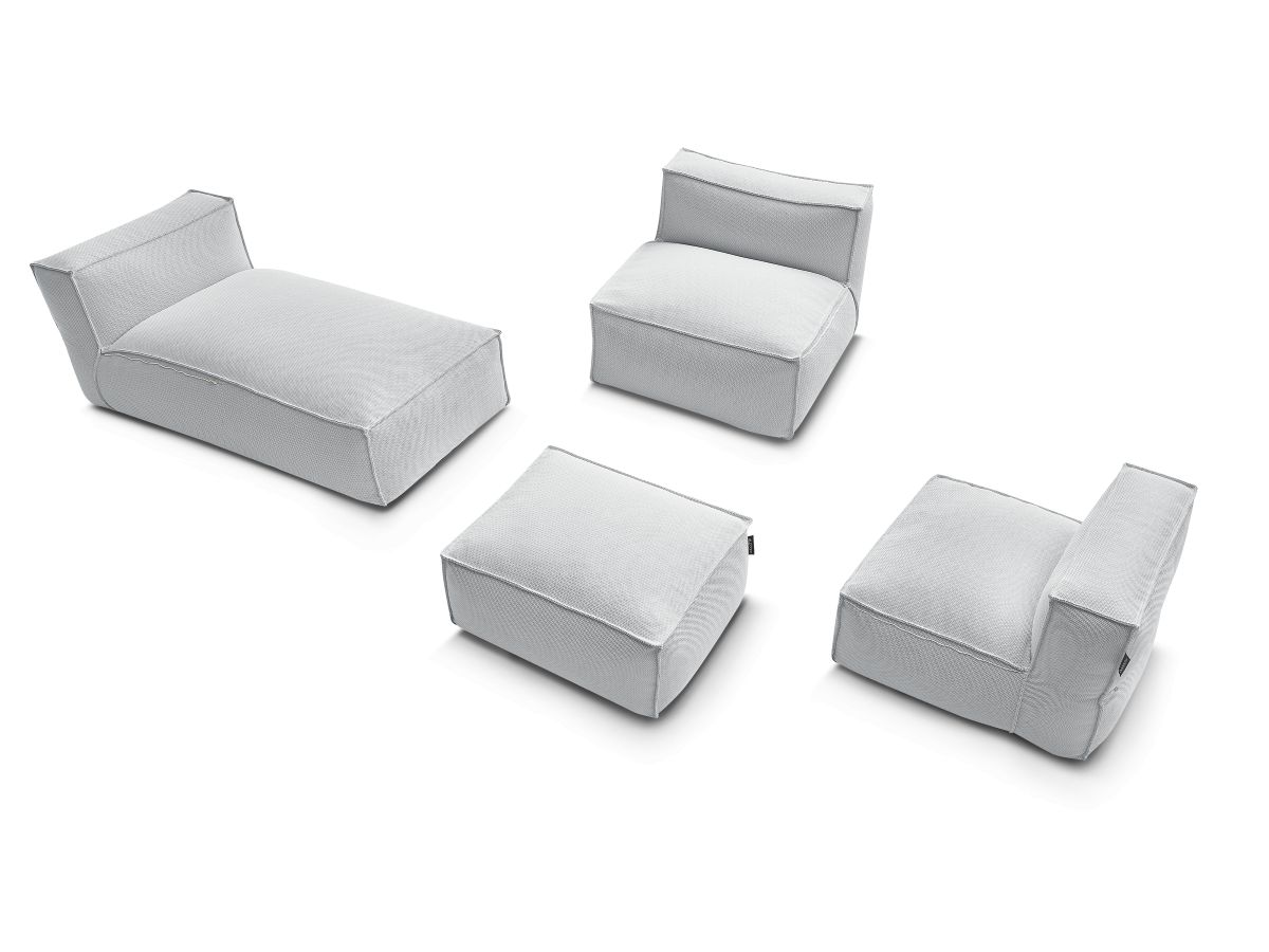 Bobochic Biarritz Gartensofa 4-Sitzer mit Pouf 252 × 168 cm Melange-Stoff Grau