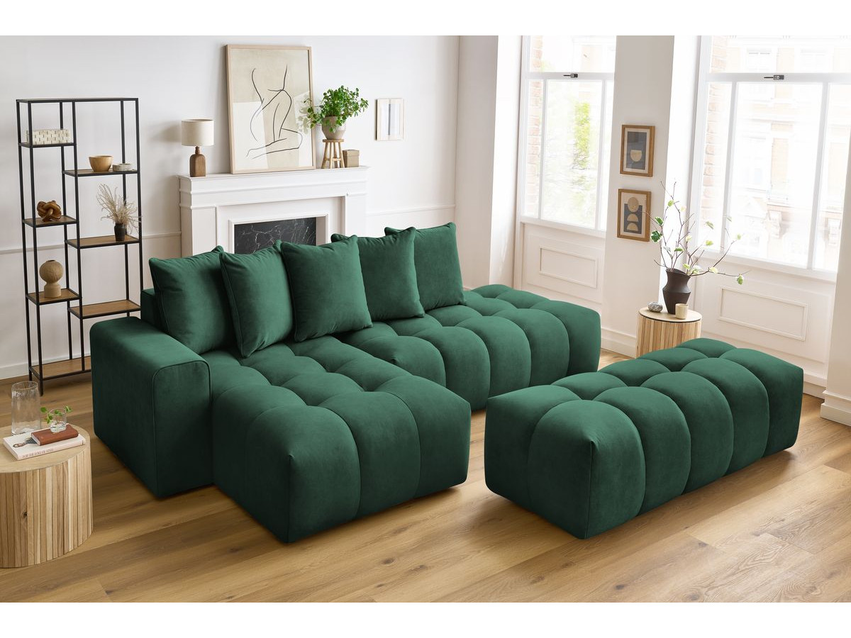 Bobochic Mont-blanc Ecksofa mit Pouf Samt Grün Ecke links