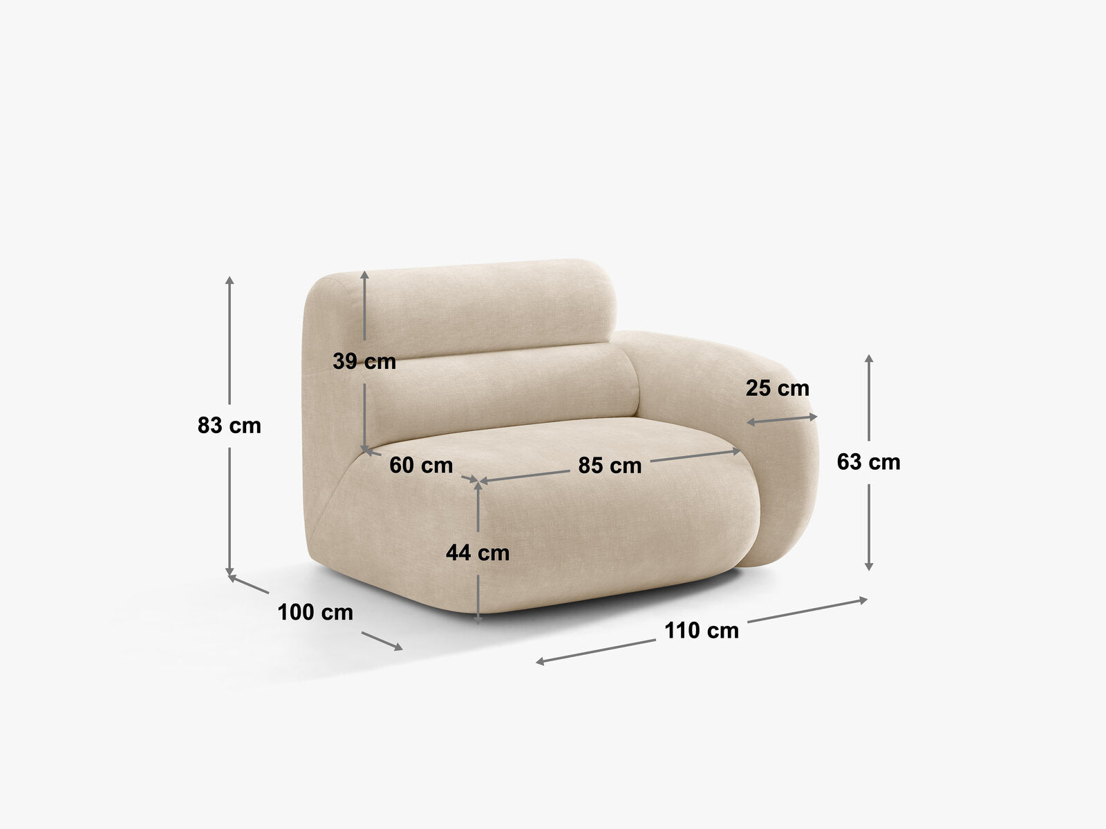 Micadoni Neo Sofamodul Links Chenille SILENCIO Gedämpftes Blau