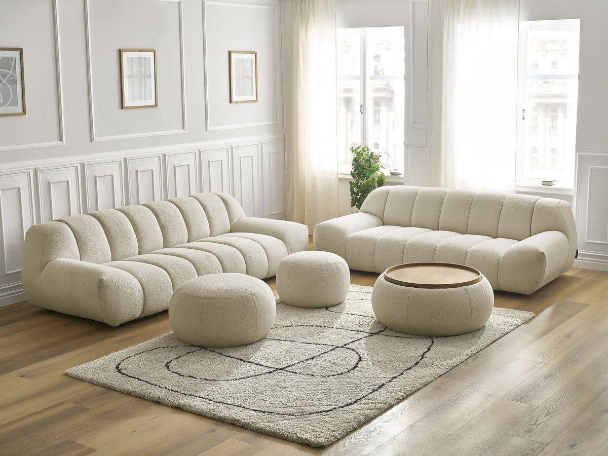 Bobochic Hayden Sofa 7-Sitzer mit Pouf Bouclé-Stoff Beige