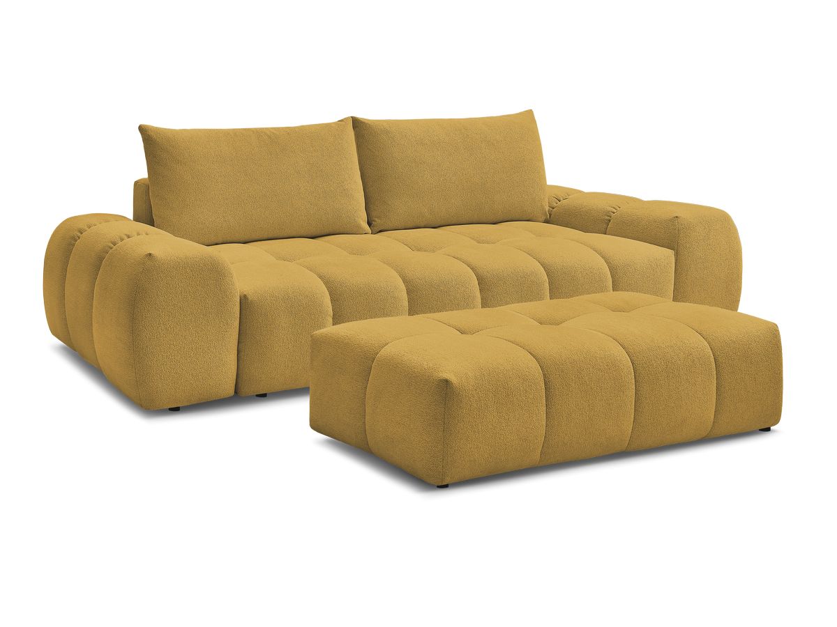Bobochic Everest Schlafsofa 3-Sitzer mit Bettkasten und Pouf, 2 Kissen Melange-Stoff Gelb
