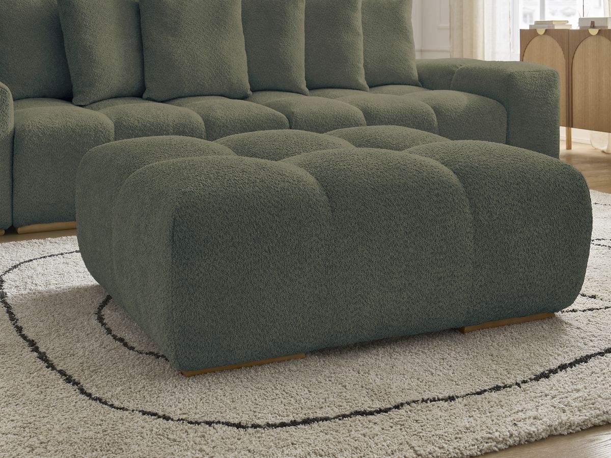 Bobochic Anakin Schlafsofa 3-Sitzer mit Bettkasten und Pouf, 6 Kissen Bouclé-Stoff Grün