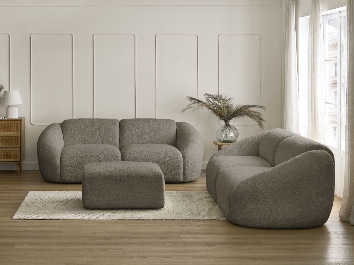 Bobochic Tina Sofa 6-Sitzer mit Pouf Bouclé-Stoff Taupe