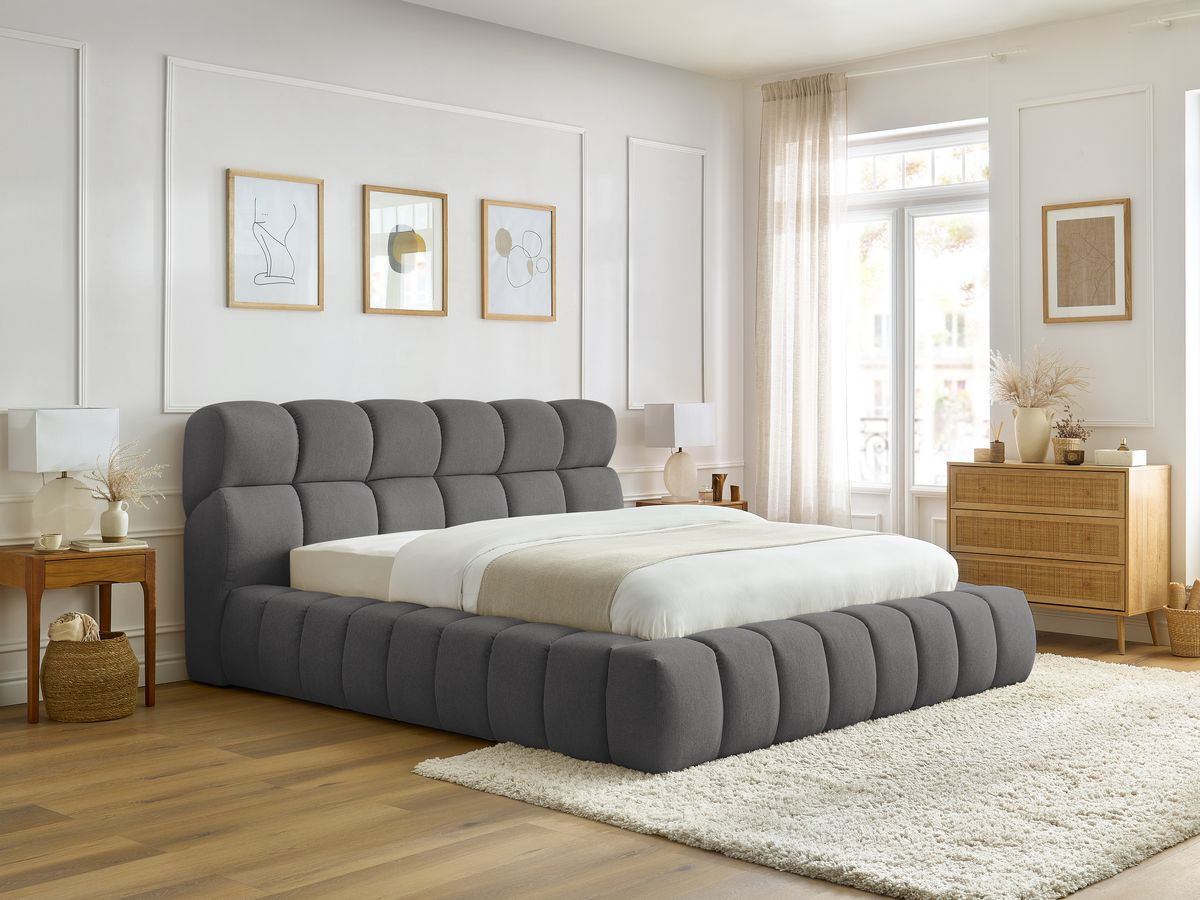 Bobochic Mont-blanc Polsterbett mit Bettkasten Stoff Dunkelgrau, Liegefläche 180 × 200 cm