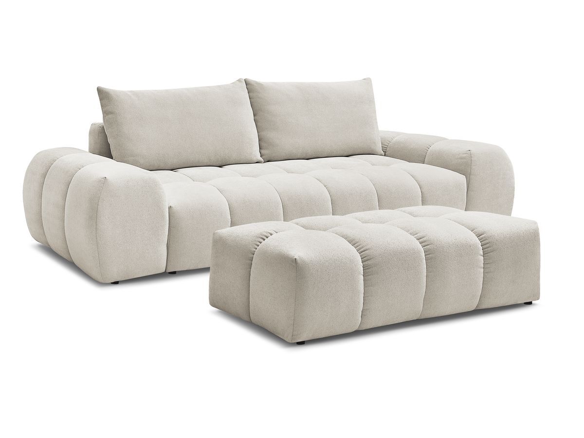 Bobochic Everest Sofa 3-Sitzer mit Pouf, 2 Kissen Strukturstoff Beige