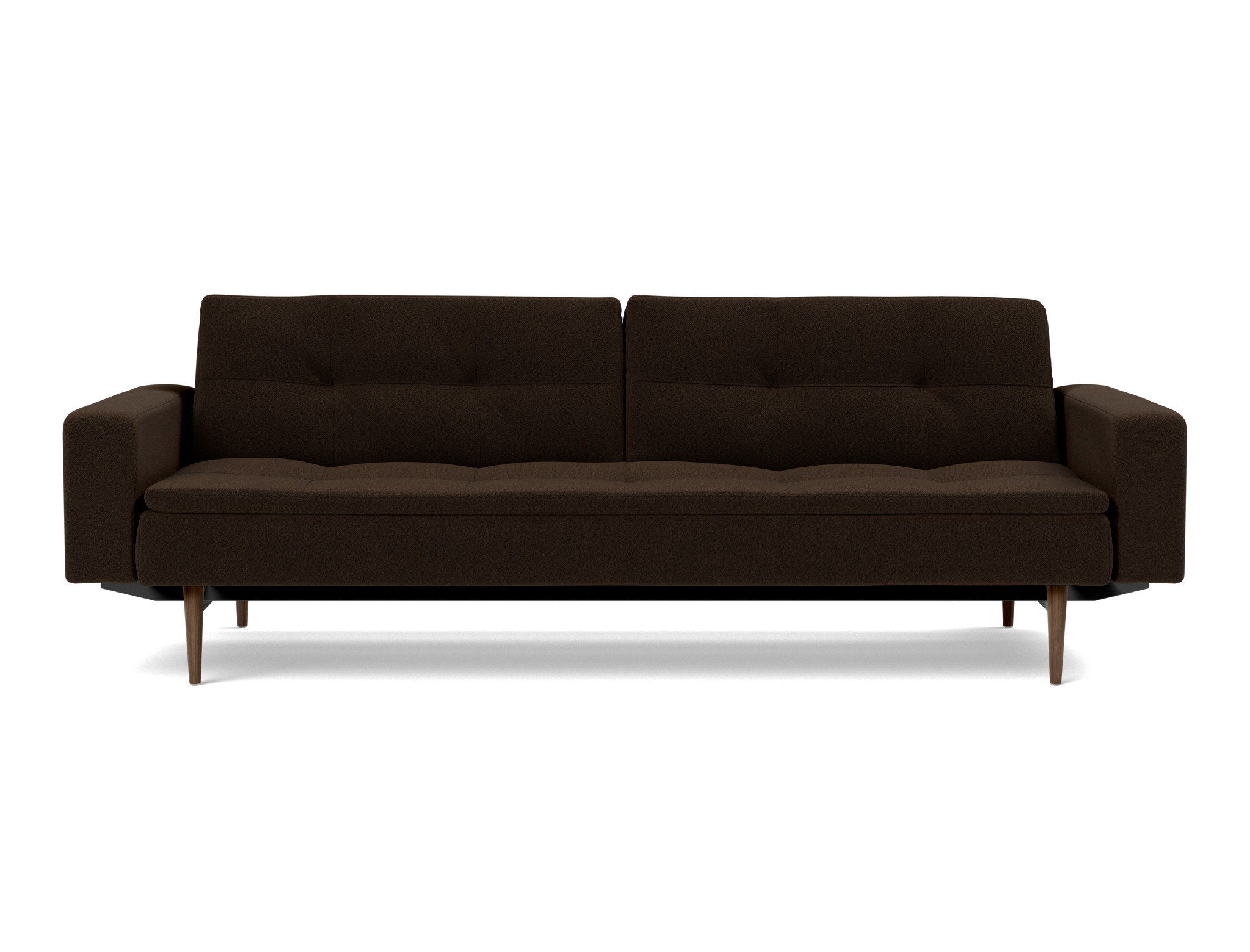 Schlafsofa Dublexo mit Armlehnen Strukturierter Stoff Taura 358-Chocco Beine Styletto Eiche dunkel
