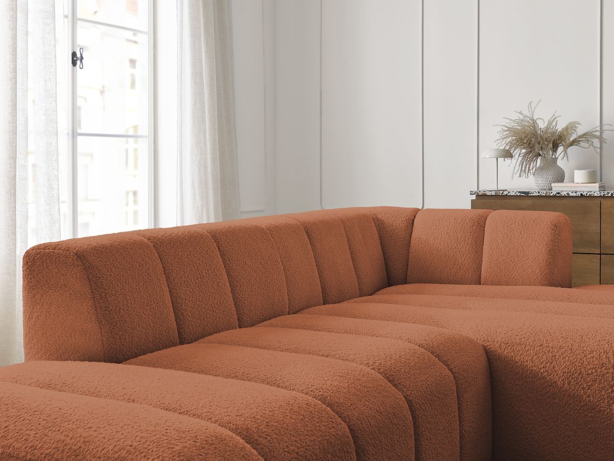 Bobochic Annecy Ecksofa Bouclé-Stoff Orange Ecke rechts