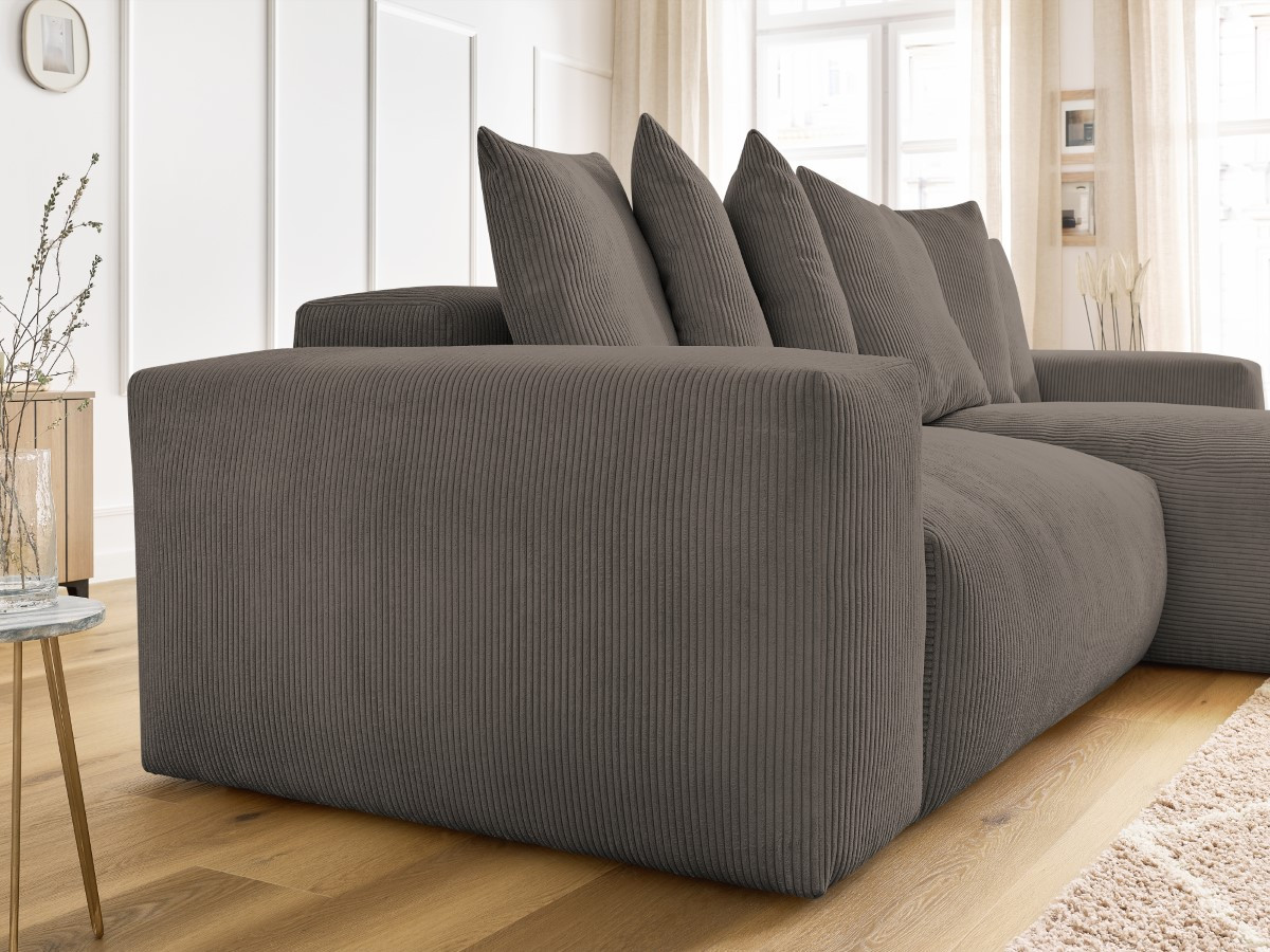 Bobochic Voltaire Ecksofa mit Schlaffunktion und Bettkasten Cordsamt Taupe