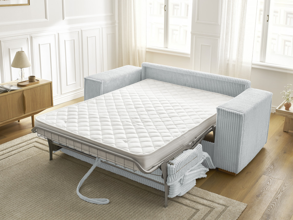 Bobochic Chelsea Schlafsofa 3-Sitzer Cordsamt Hellgrau, Liegefläche 160 × 200 cm