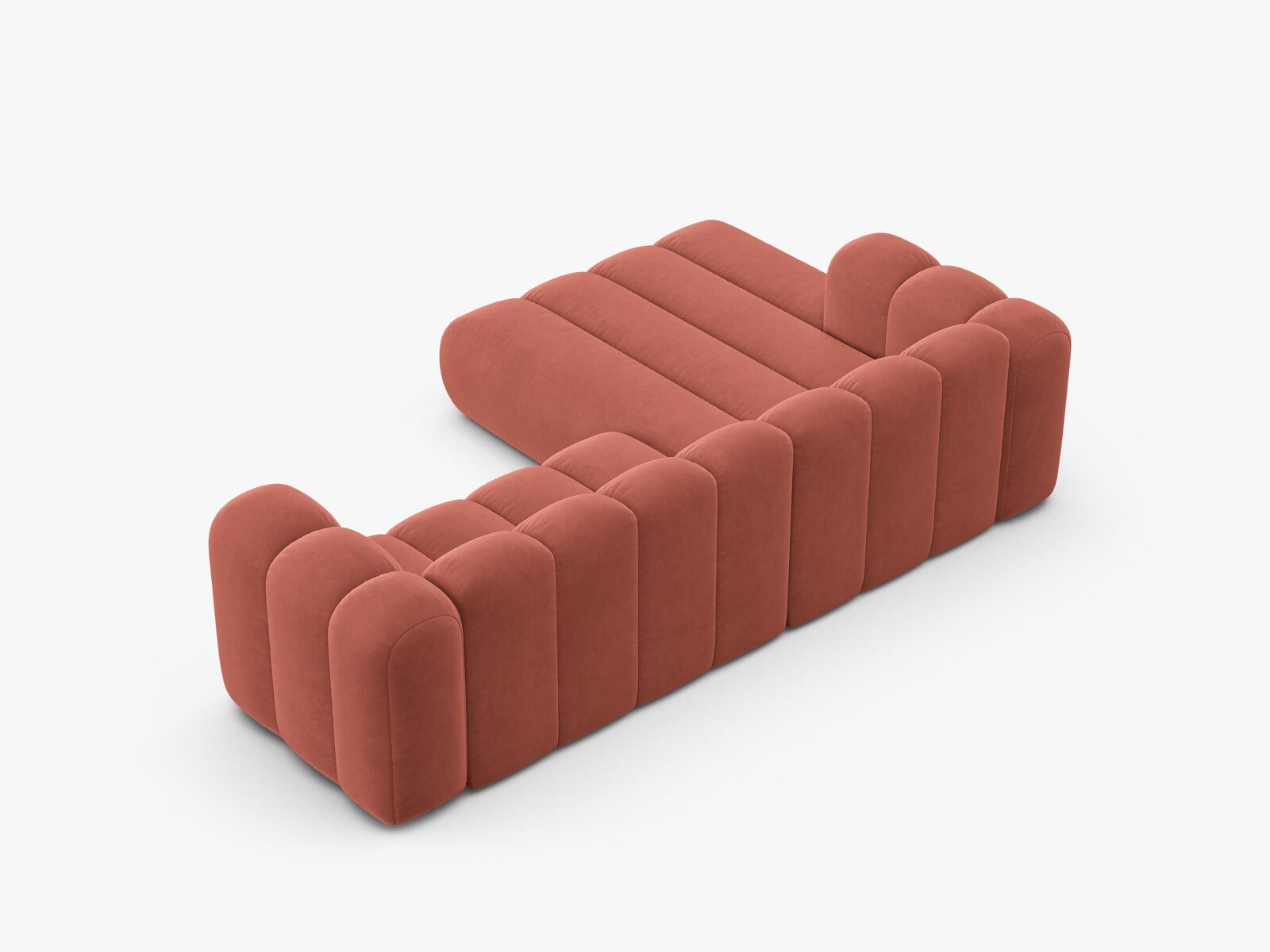 Micadoni Modulares Ecksofa Lupine 4-Sitzer mittelgroß Links Samt Salvador Koralle