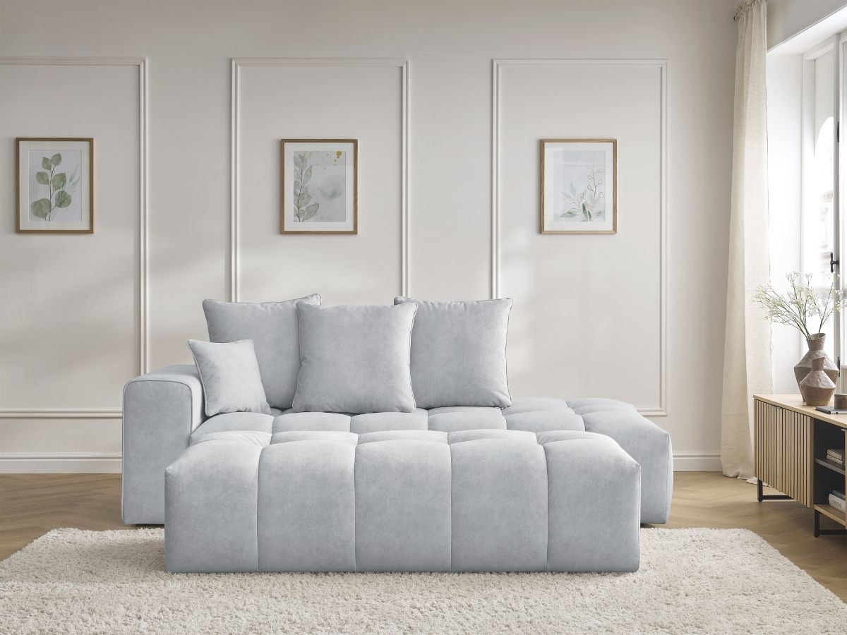 Bobochic Mont-blanc Sofa 5-Sitzer mit Pouf Samt Hellgrau Armlehne links