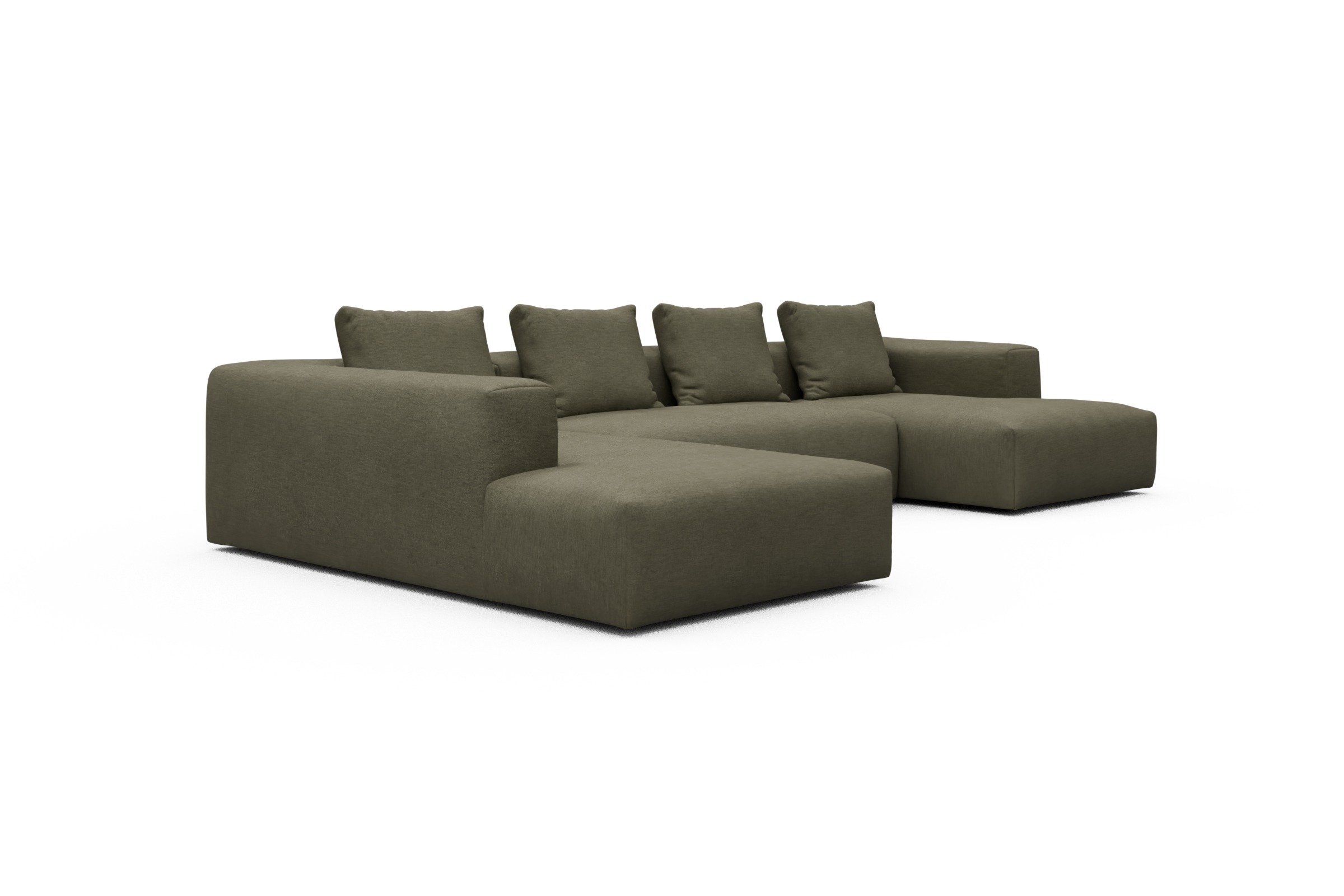Wohnlandschaft Fred Relax-Ecke links mit 2-Sitzer und Chaiselongue rechts Vivus-Dusty-Olive