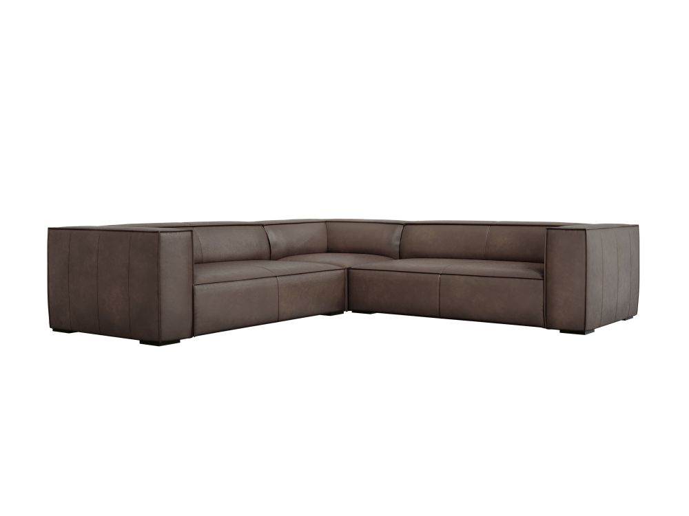 Cosmopolitan Design Symmetrisches Ecksofa Turin 5-Sitzer Leder Granada Graubraun