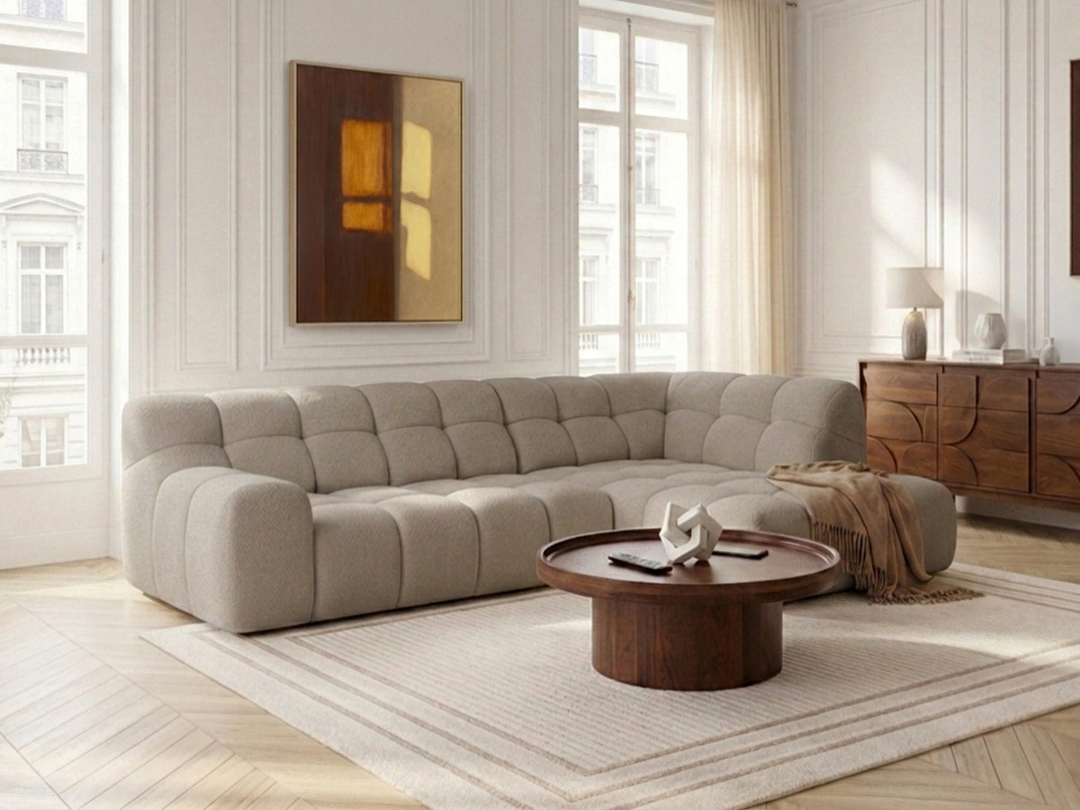 Bobochic Andre Ecksofa mit Schlaffunktion Chenille Beige Ecke rechts