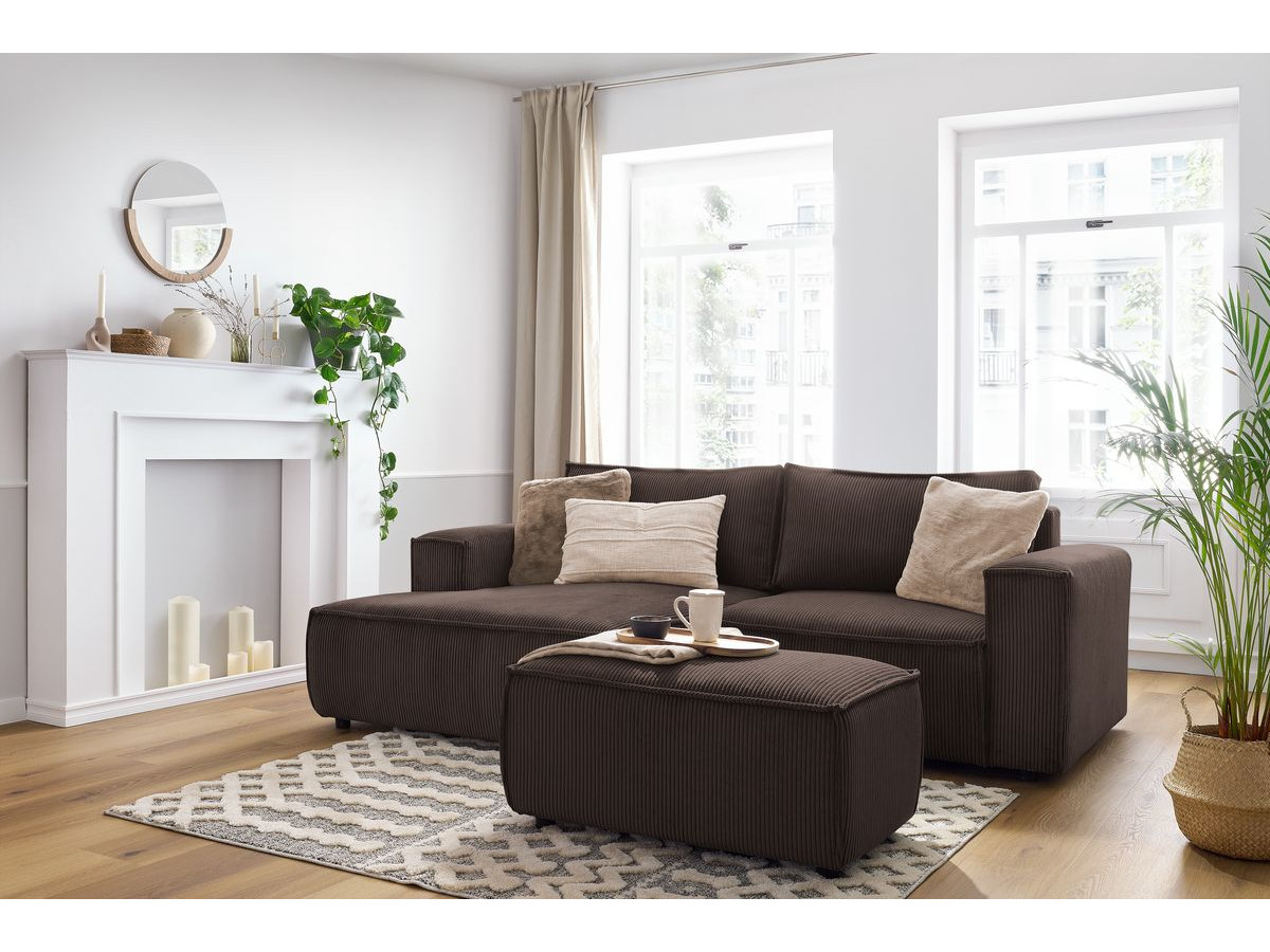 Bobochic Nihad Ecksofa mit Pouf Cordsamt Braun Ecke links
