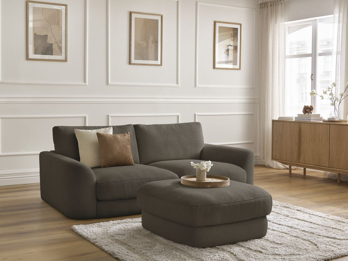 Bobochic Leonore Sofa 3-Sitzer mit Pouf Bouclé-Stoff Braun