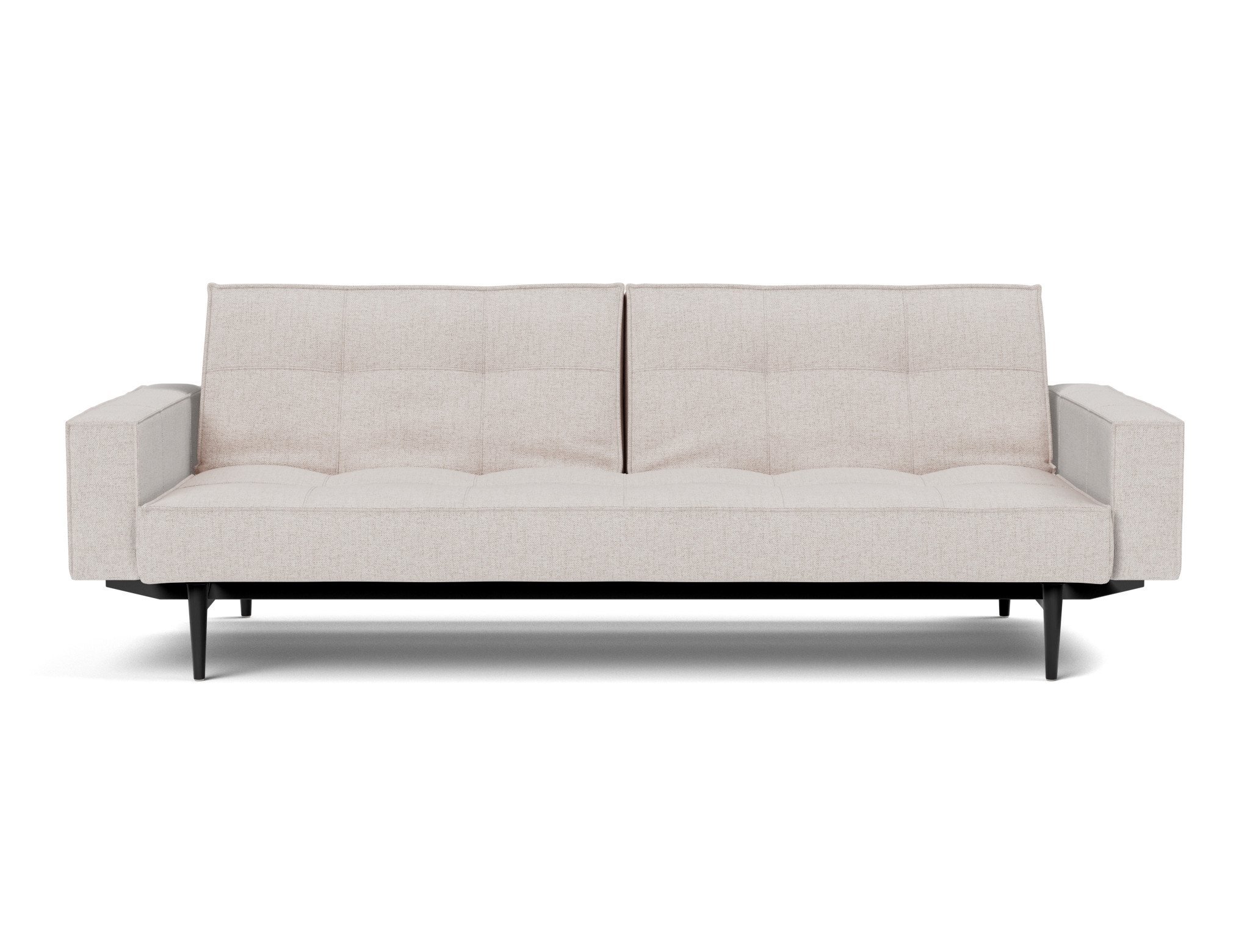 Schlafsofa Splitback mit Armlehnen Strukturierter Stoff Weda 300-Weda-Sand Beine Styletto Eiche schwarz