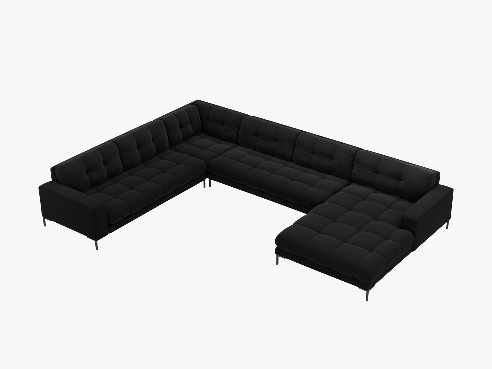 Micadoni Wohnlandschaft Mamaia 7-Sitzer Links Samt Bluvel Schwarz schwarze Beine