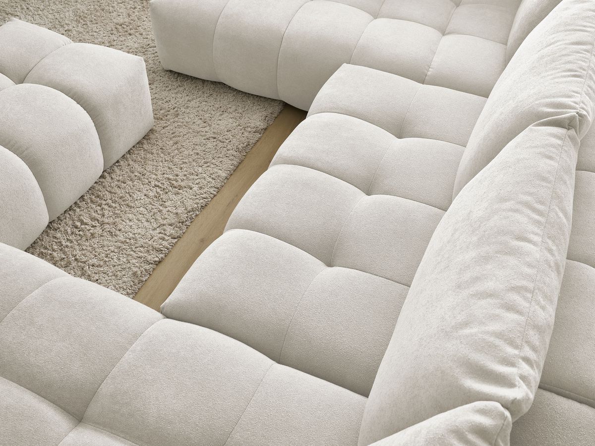 Bobochic Everest Wohnlandschaft mit Pouf, 6 Kissen Strukturstoff Weiß Ecke rechts
