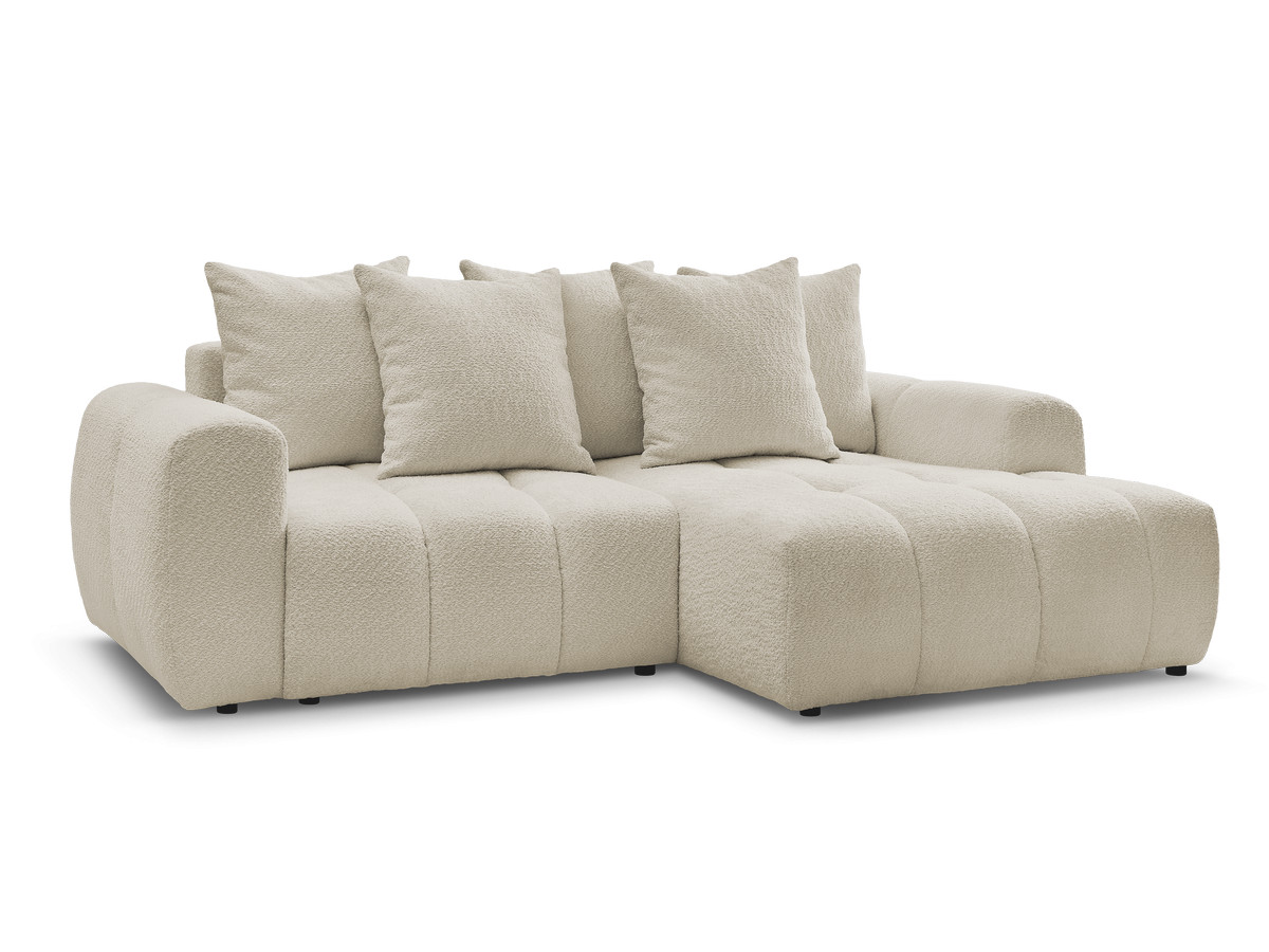 Bobochic Roxelane Ecksofa mit Schlaffunktion und Bettkasten 258 × 150 cm Bouclé-Stoff Beige Ecke rechts
