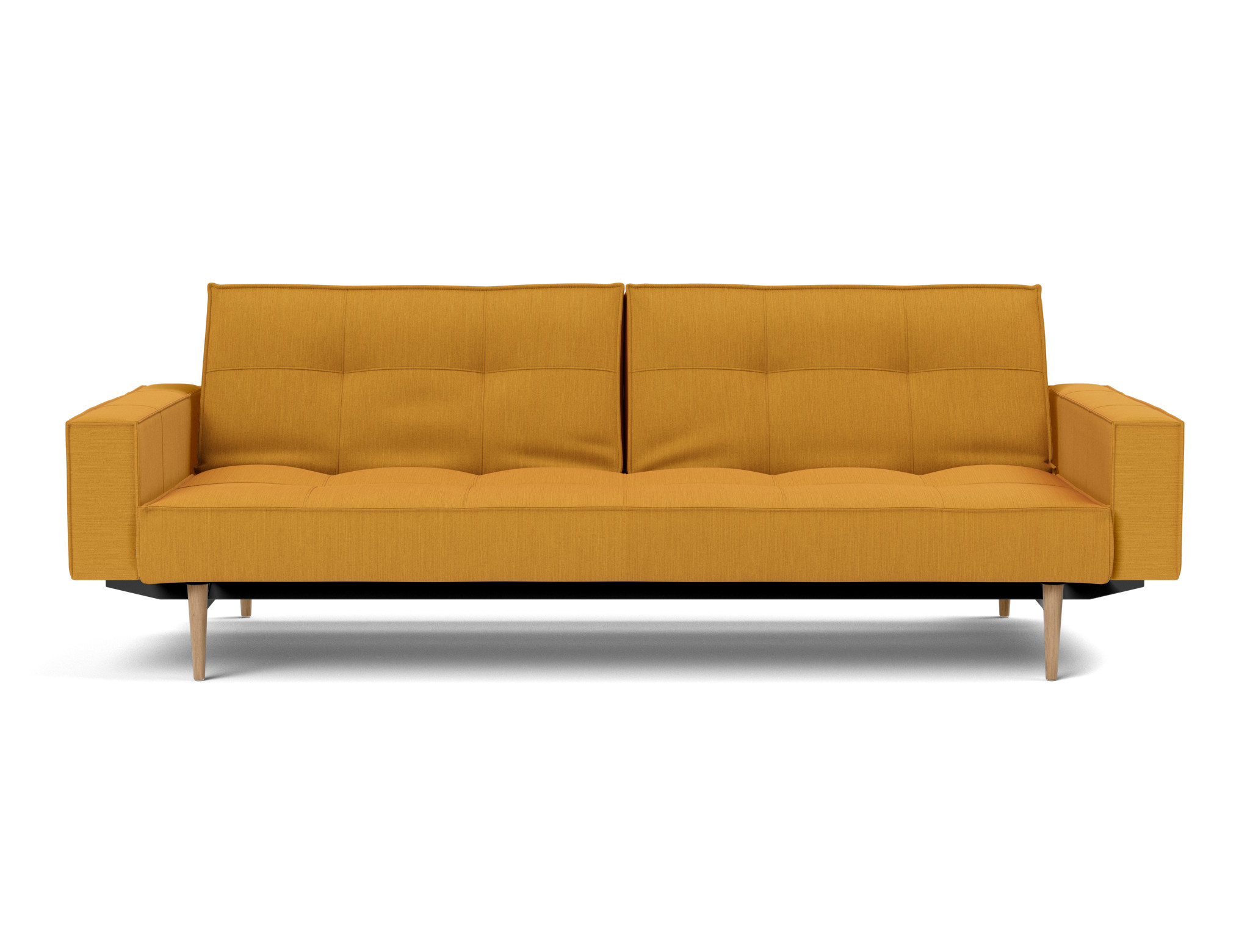Schlafsofa Splitback mit Armlehnen Flachgewebe Elegance 507-Burned-Curry Beine Styletto Eiche hell