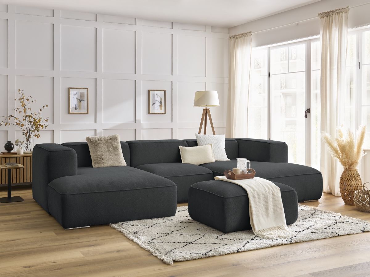 Bobochic Zephyr Wohnlandschaft mit Pouf Strukturstoff Dunkelgrau