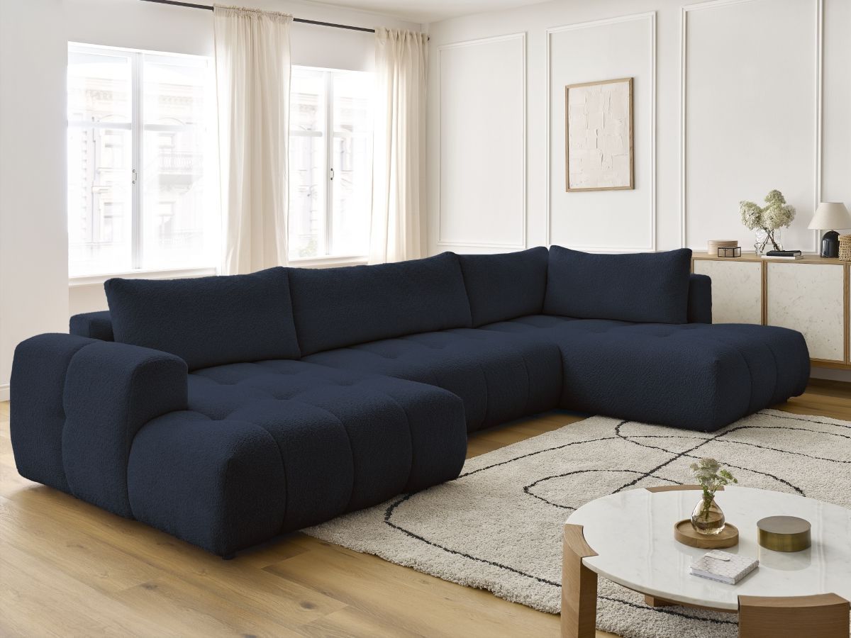 Bobochic Fuji Wohnlandschaft Bouclé-Stoff Dunkelblau Ecke links
