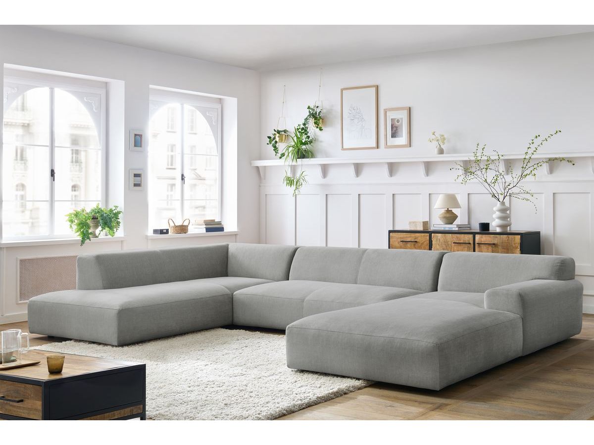 Bobochic Lavena Wohnlandschaft 399 × 220 cm Samt Hellgrau Ecke rechts