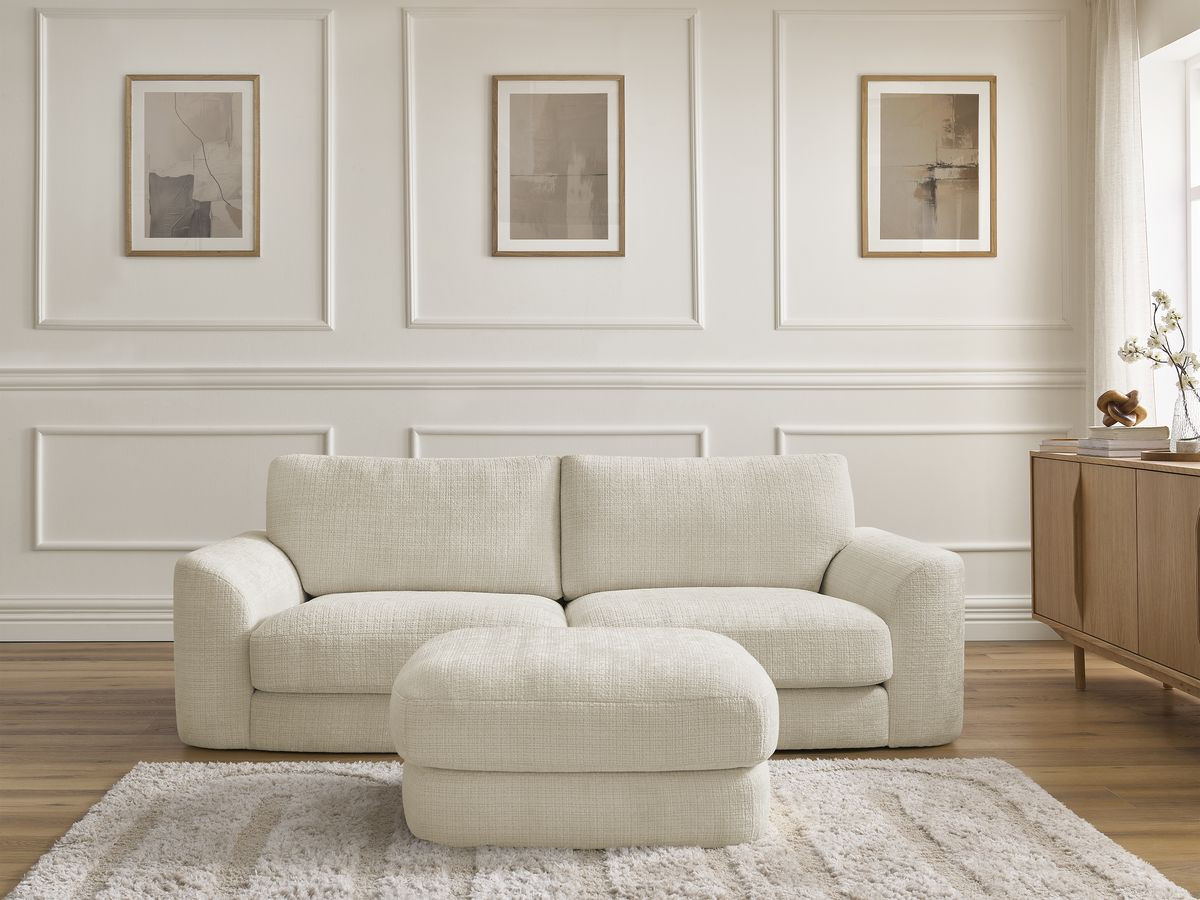 Bobochic Leonore Sofa 3-Sitzer mit Pouf Strukturstoff Beige