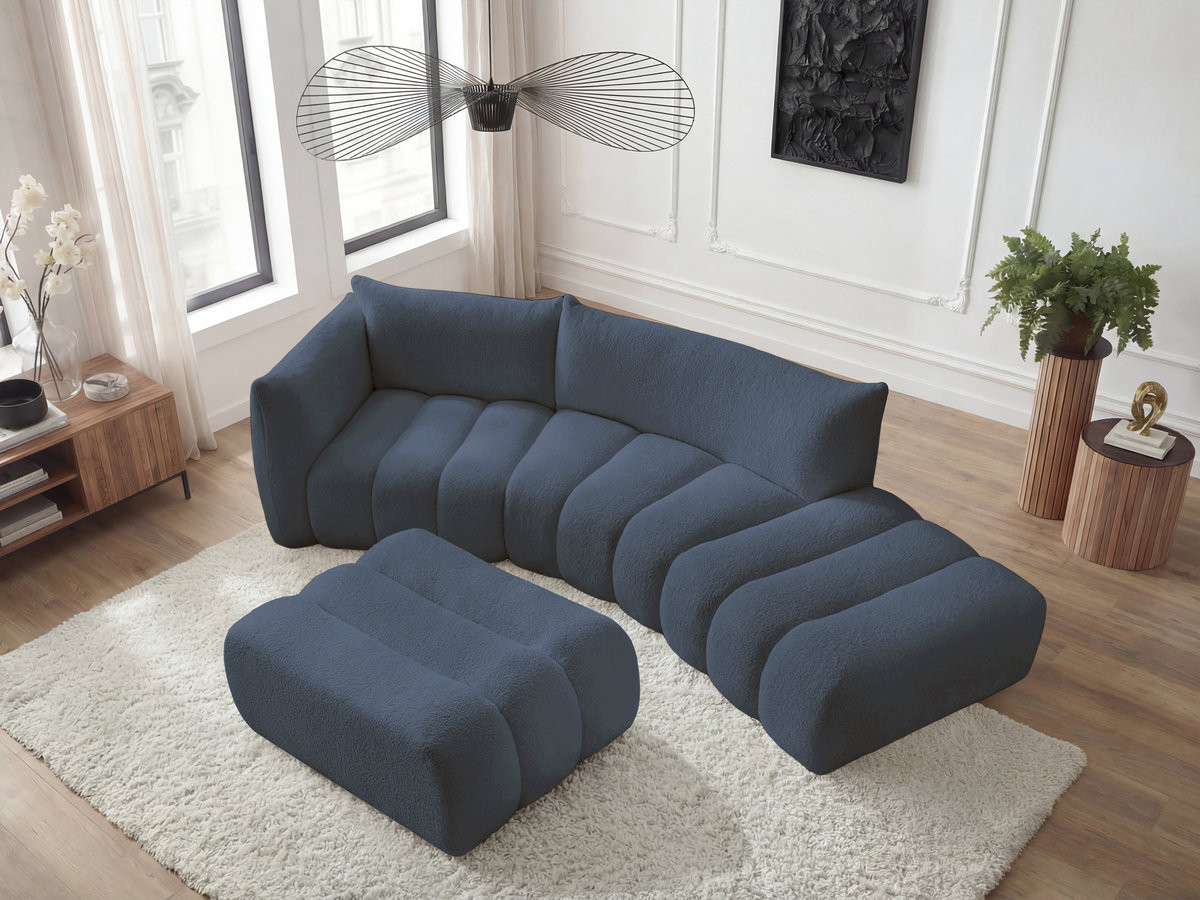 Bobochic Azra Ecksofa mit Pouf 325 × 112 cm Bouclé-Stoff Dunkelblau Ecke links