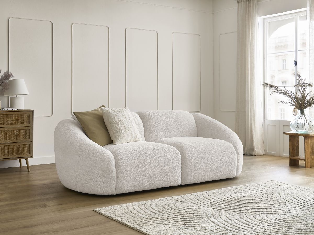 Bobochic Tina Sofa 2-Sitzer Bouclé-Stoff Weiß