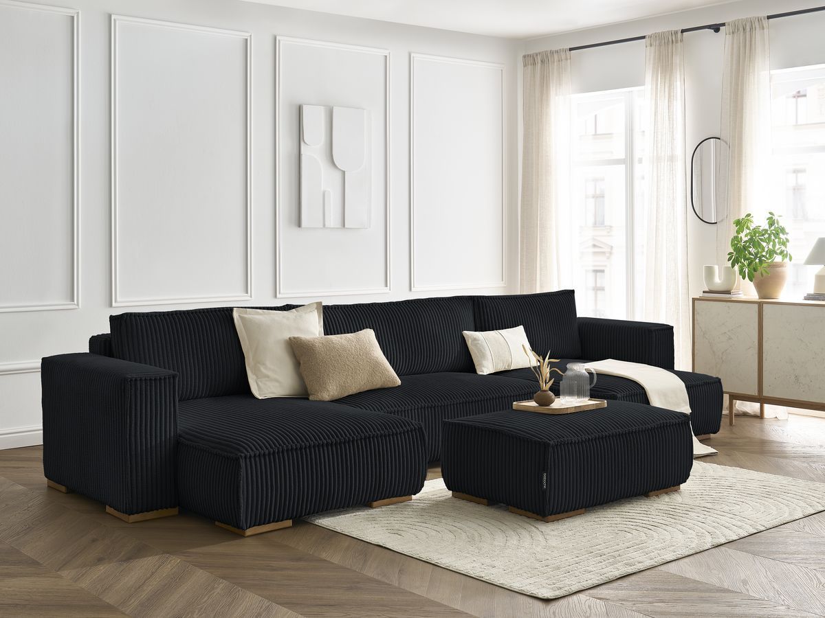 Bobochic Chelsea Wohnlandschaft mit Pouf Breitcord weich Schwarz