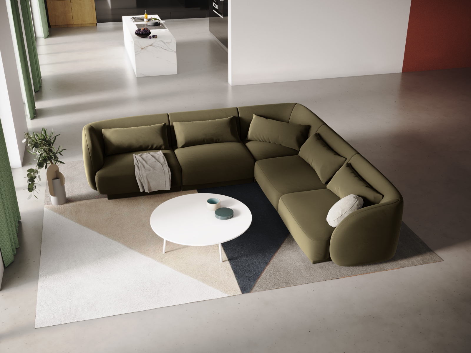 Cosmopolitan Design Wendbares Ecksofa Tulum 5-Sitzer Samt Bluvel Grün
