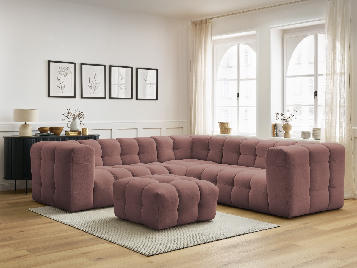 Bobochic Cloud Ecksofa mit Pouf 268 × 110 cm Stoff Rosa