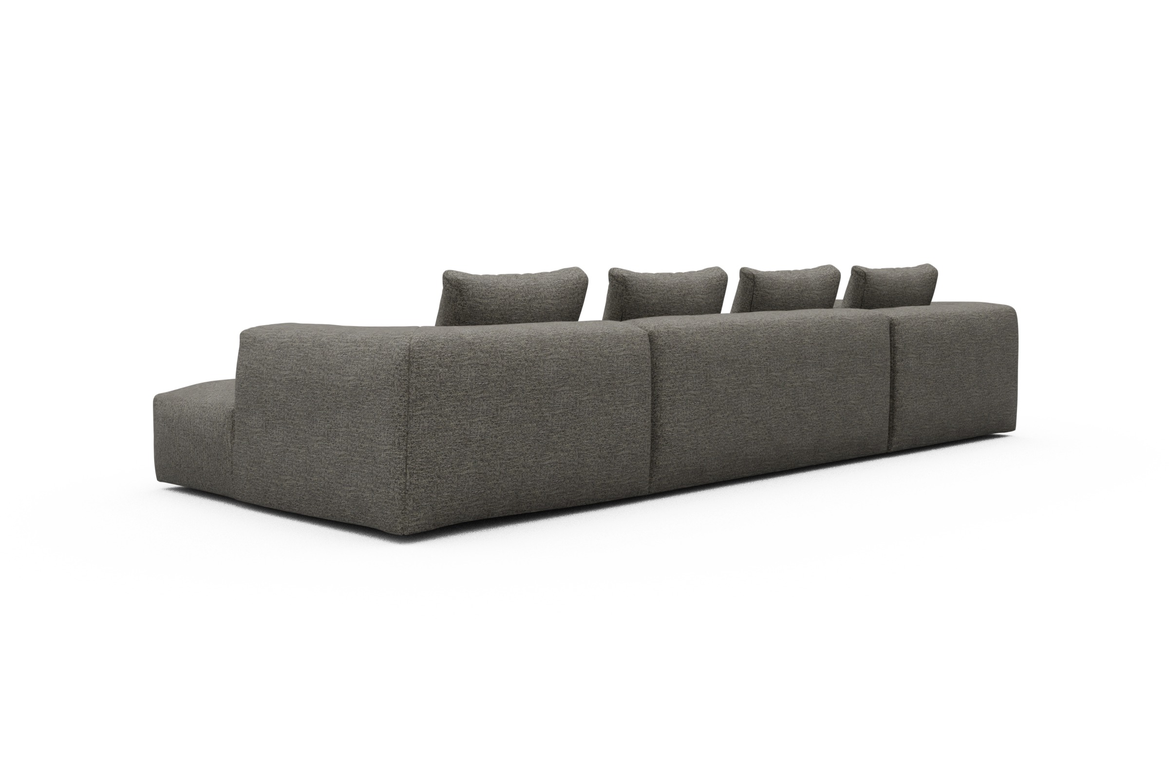 Wohnlandschaft Fred Relax-Ecke links mit 2-Sitzer und Chaiselongue rechts Boucle Carreno 771-Sepia-Brown