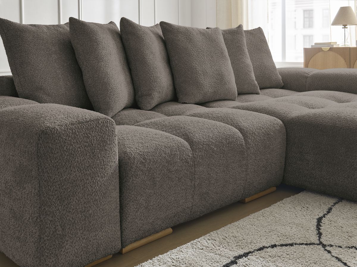 Bobochic Anakin Ecksofa, 6 Kissen Bouclé-Stoff Braun