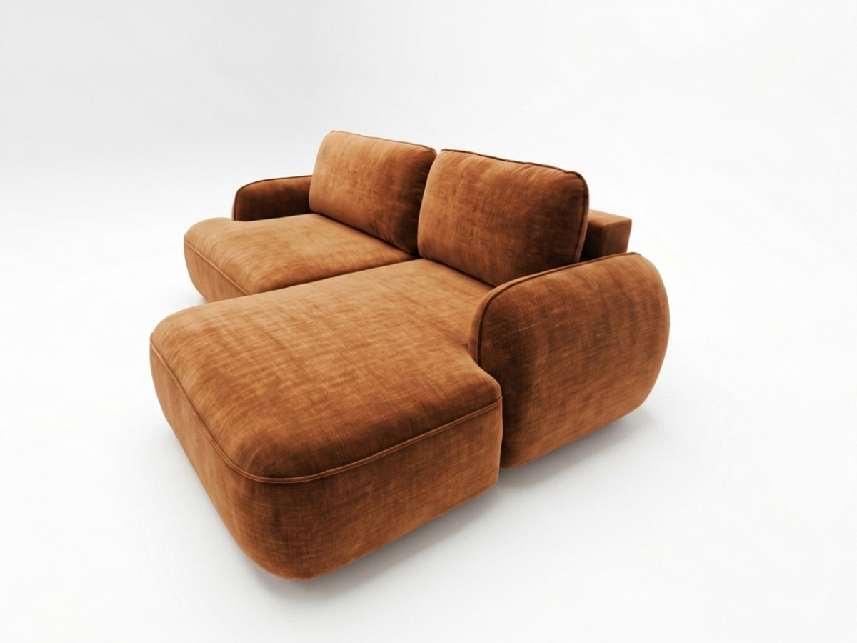Bobochic Celeste Ecksofa mit Schlaffunktion und Bettkasten Stoff Orange Ecke rechts