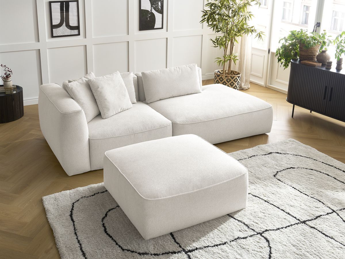 Bobochic Leopold Sofa 4-Sitzer mit Pouf Melange-Stoff Weiß Armlehne links