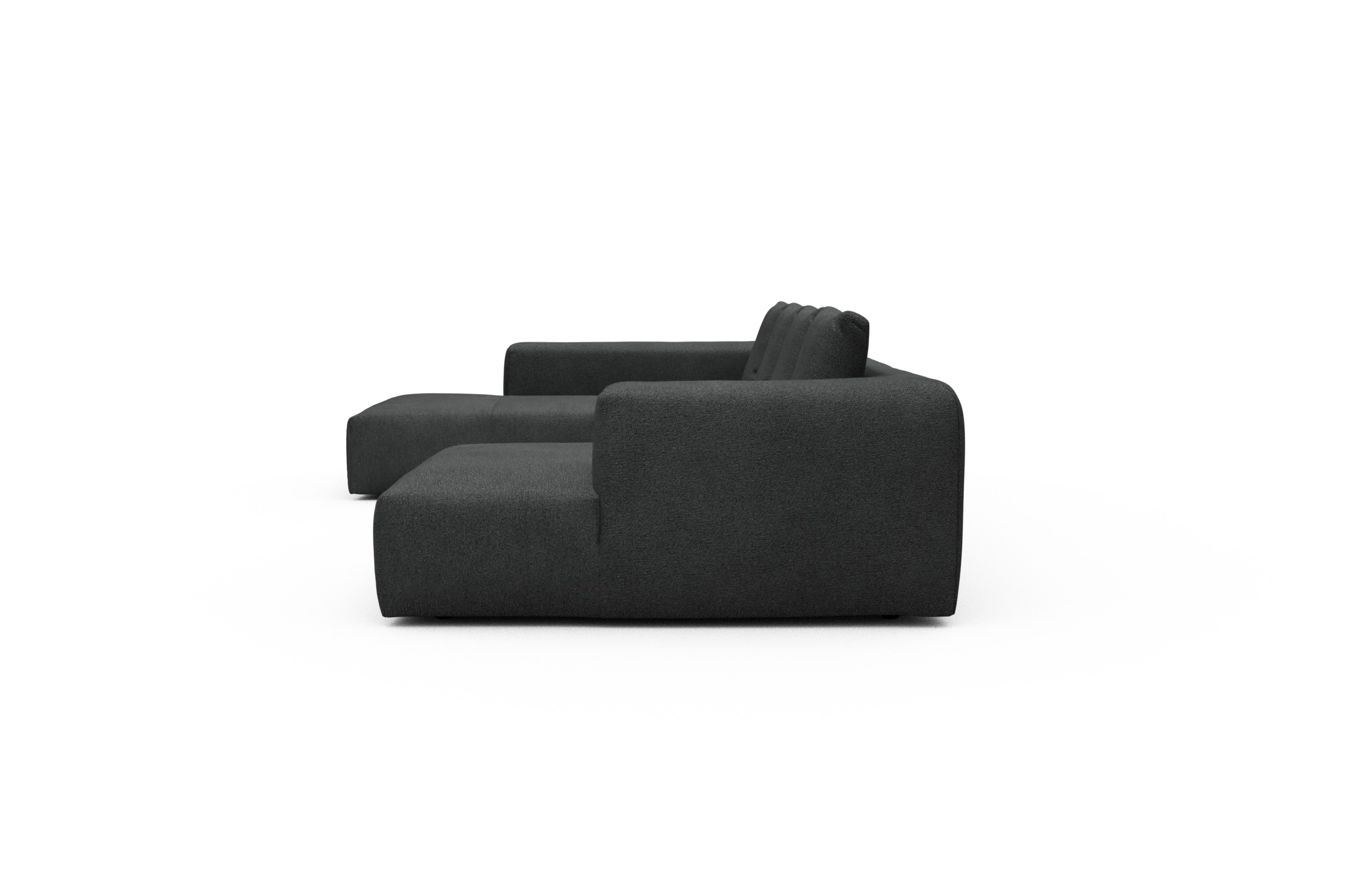 Wohnlandschaft Fred Relax-Ecke links mit 2-Sitzer und Chaiselongue rechts Boucle-Charcoal